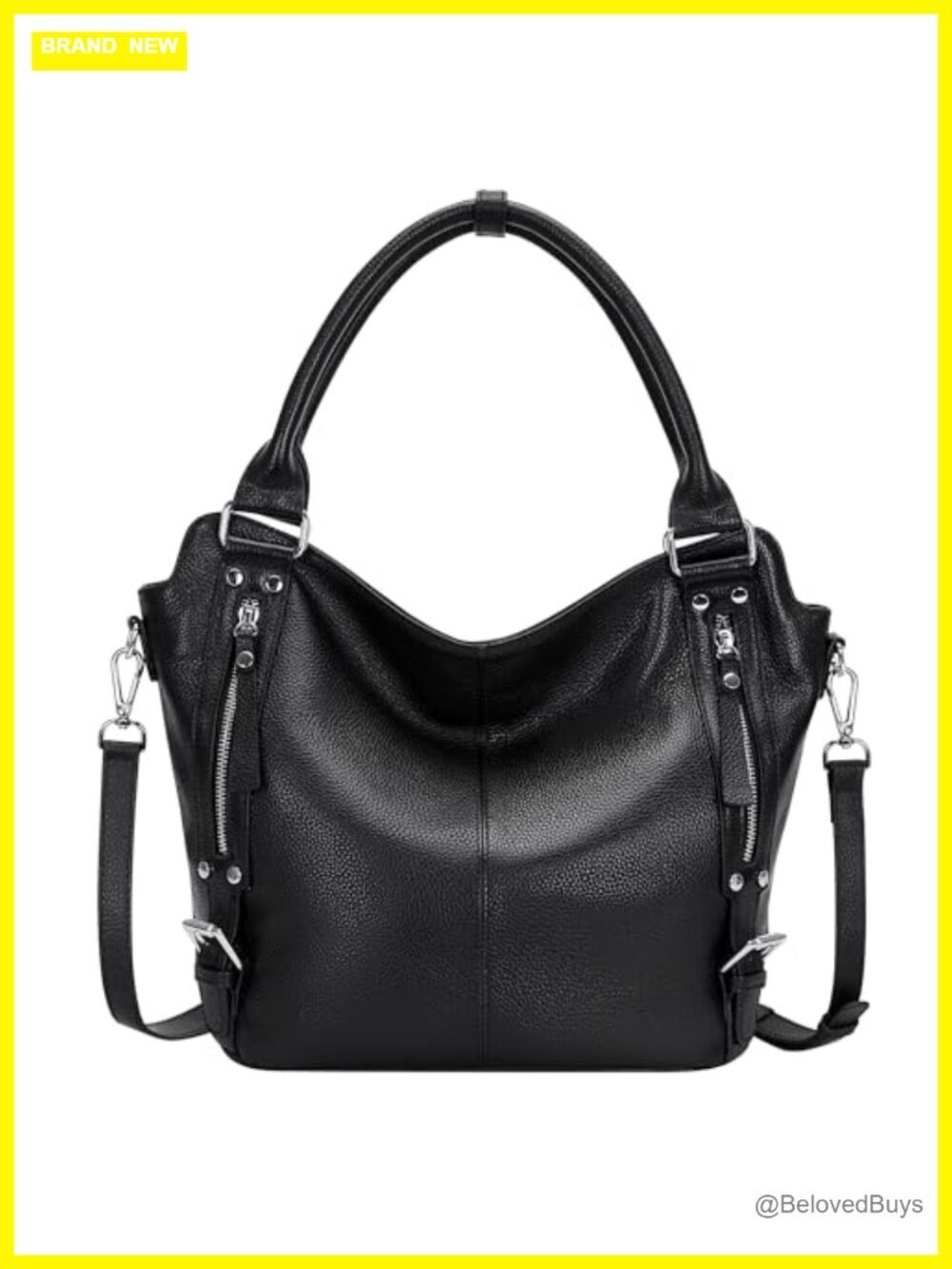 Genuine Leather Large Hobo Shoulder Bag Multi Pockets